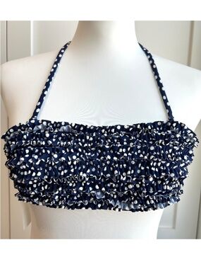 J. Crew NTW Swimsuits Confetti-Dot Ruffle Bandeau Top Size XS Brilliant Navy